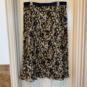 DKNY Pleated Tan and Black Midi Skirt for Work